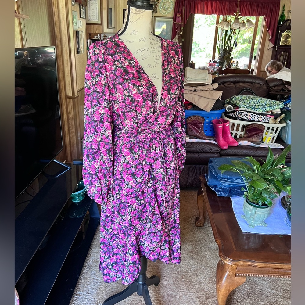 Boohoo Floral Long Sleeve Dress - Pink and Purple - Picture 6 of 16